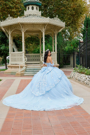 Juliet 1498J Floral Applique Glitter Tulle Off Shoulder Quinceanera Dress