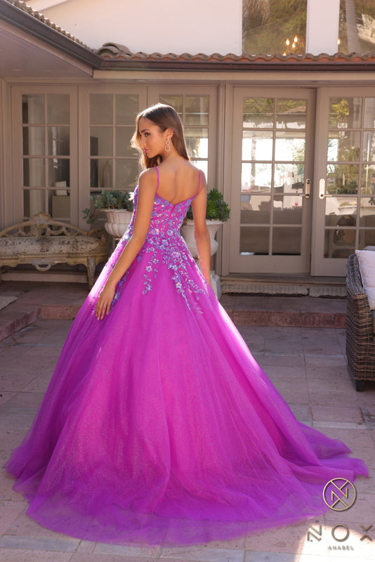 Nox Anabel H1464 Spaghetti Straps Quince Dress Embellished Long Prom Ball Gown