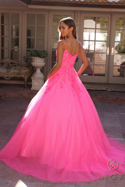 Nox Anabel H1464 Spaghetti Straps Quince Dress Embellished Long Prom Ball Gown