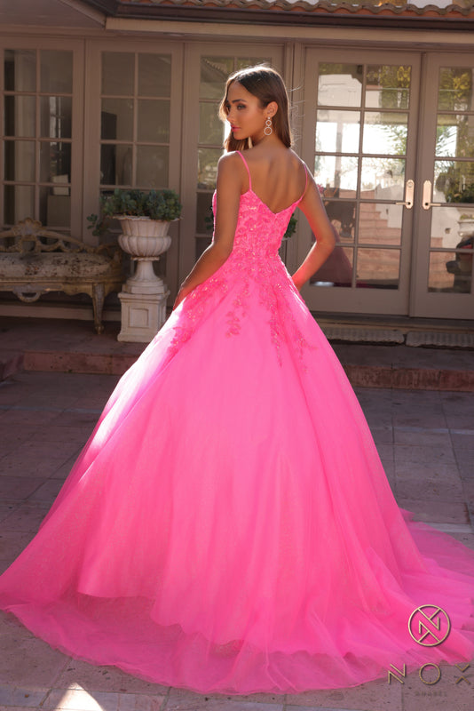 Nox Anabel H1464 Spaghetti Straps Quince Dress Embellished Long Prom Ball Gown