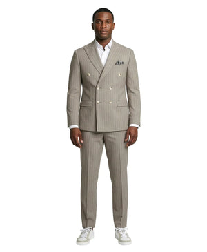 Men's Khaki Pinstripe Double Breasted Suit