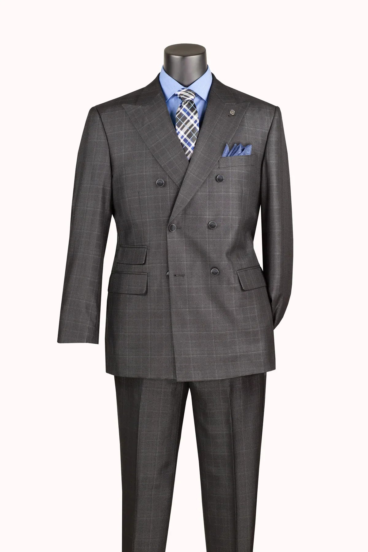 Men's Charcoal Glen Plaid Double Breasted Two Piece Suit