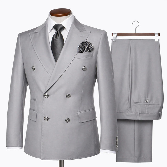 Rossi Man Men’s Silver Double Breasted Suit, Modern Fit Formal Wedding Prom Business Suit