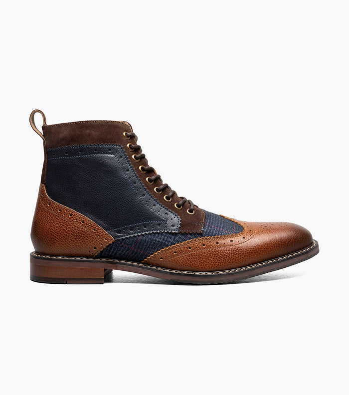 Stacy Adams FINNEGAN Wingtip Lace Up Boot Cognac with Navy by Stacy Adams Shoes
