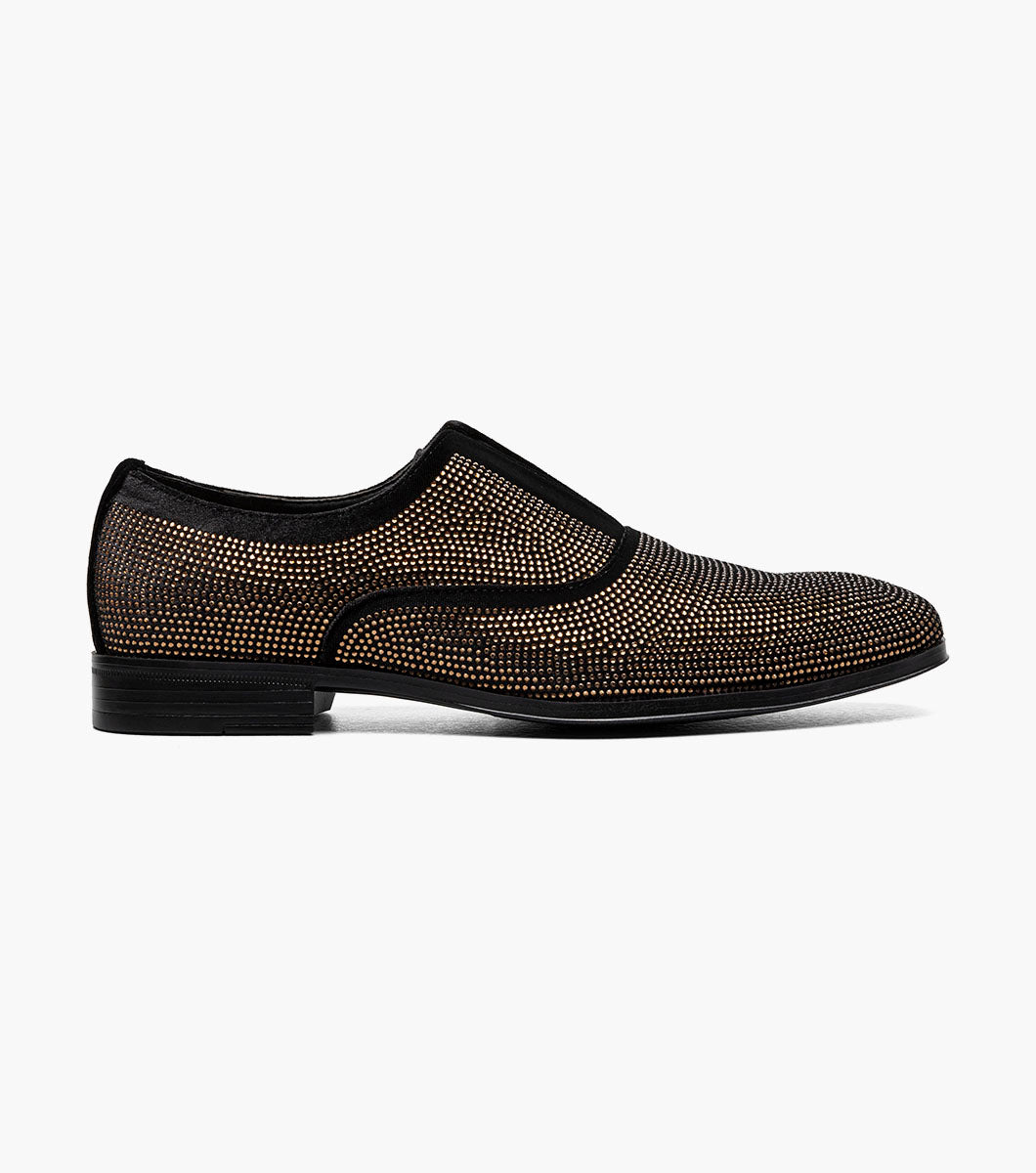 Stacy Adams STARLEIGH Rhinestone Plain Toe Slip On Black and Gold by Stacy Adams Shoes