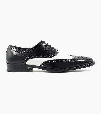 Mens 1920s Gangster Wingtip Dress Shoes in Black and White