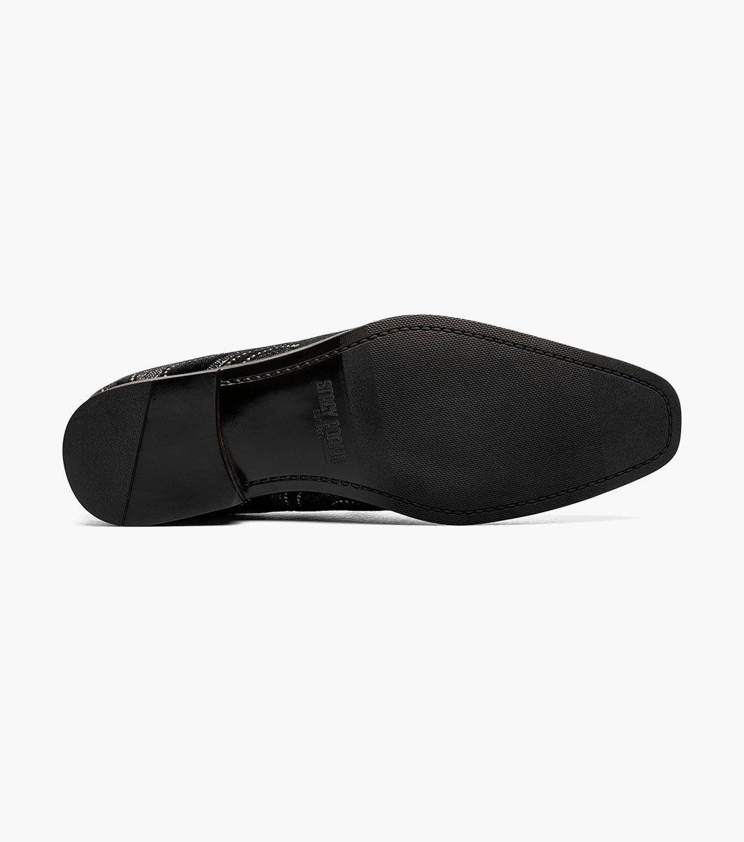 Stacy Adams SWAINSON Plain Toe Embroidered Slip On Black and Silver by Stacy Adams Shoes