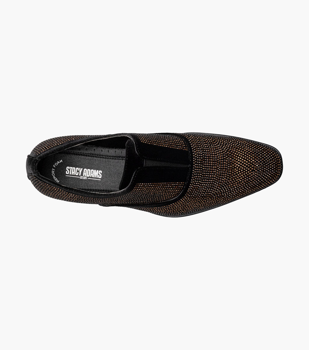 Stacy Adams STARLEIGH Rhinestone Plain Toe Slip On Black and Gold by Stacy Adams Shoes