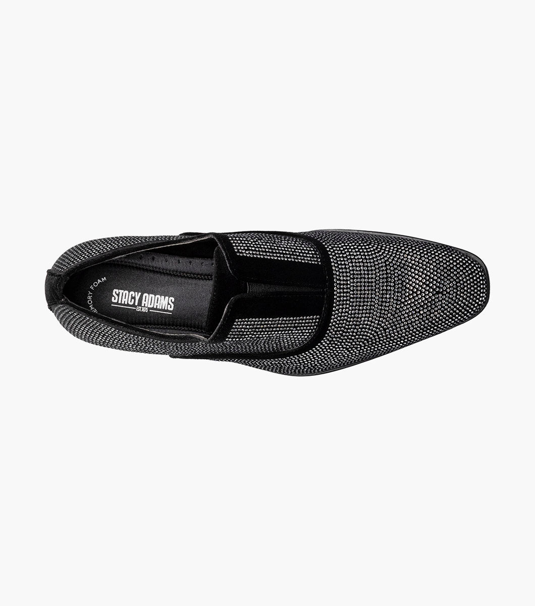 Stacy Adams STARLEIGH Rhinestone Plain Toe Slip On Black and Silver by Stacy Adams Shoes