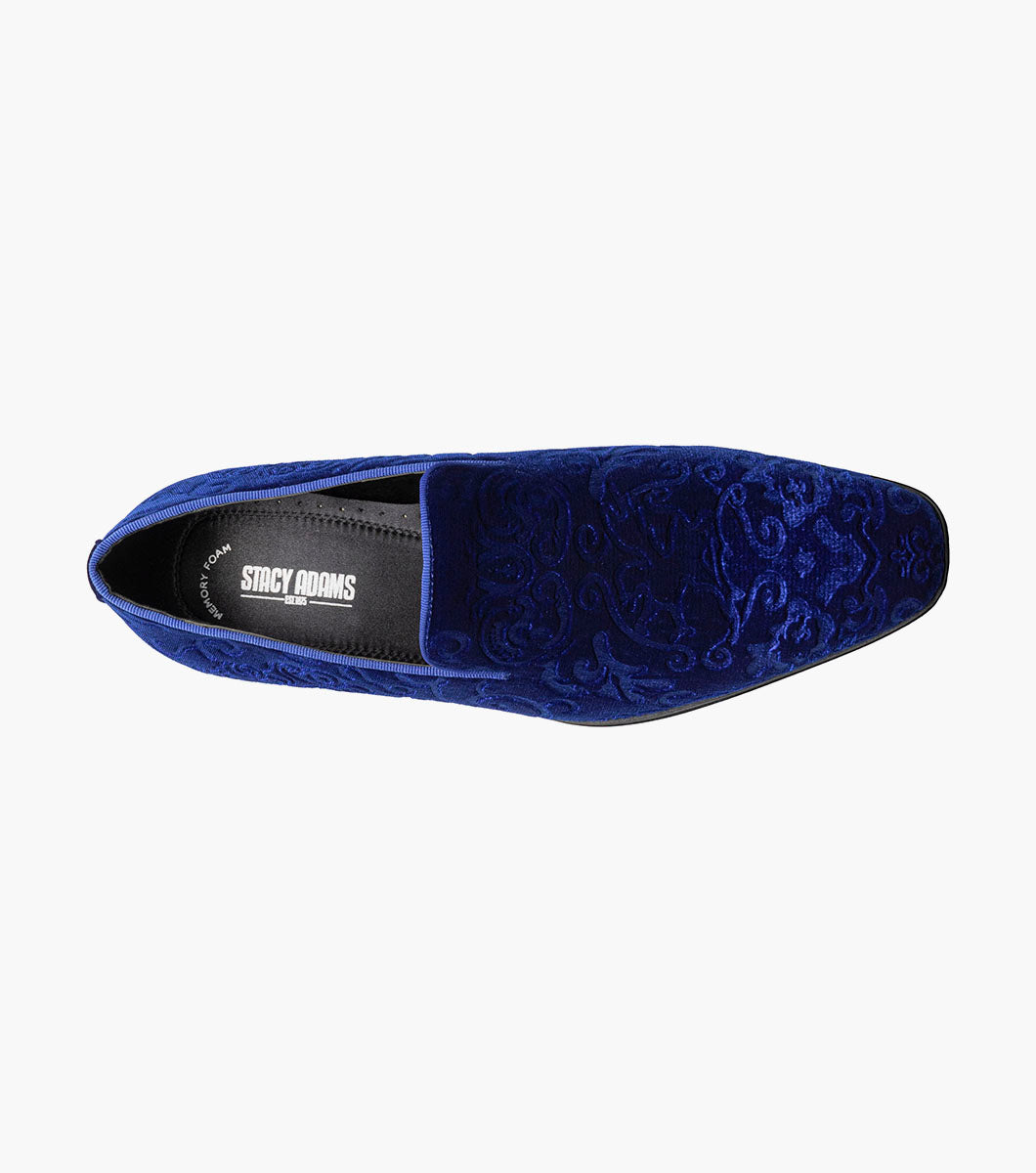 Stacy Adams SAUNDERS Debossed Velour Slip On Royal by Stacy Adams Shoes