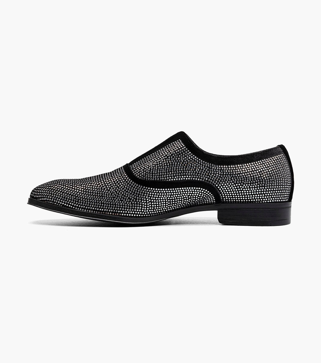 Stacy Adams STARLEIGH Rhinestone Plain Toe Slip On Black and Silver by Stacy Adams Shoes