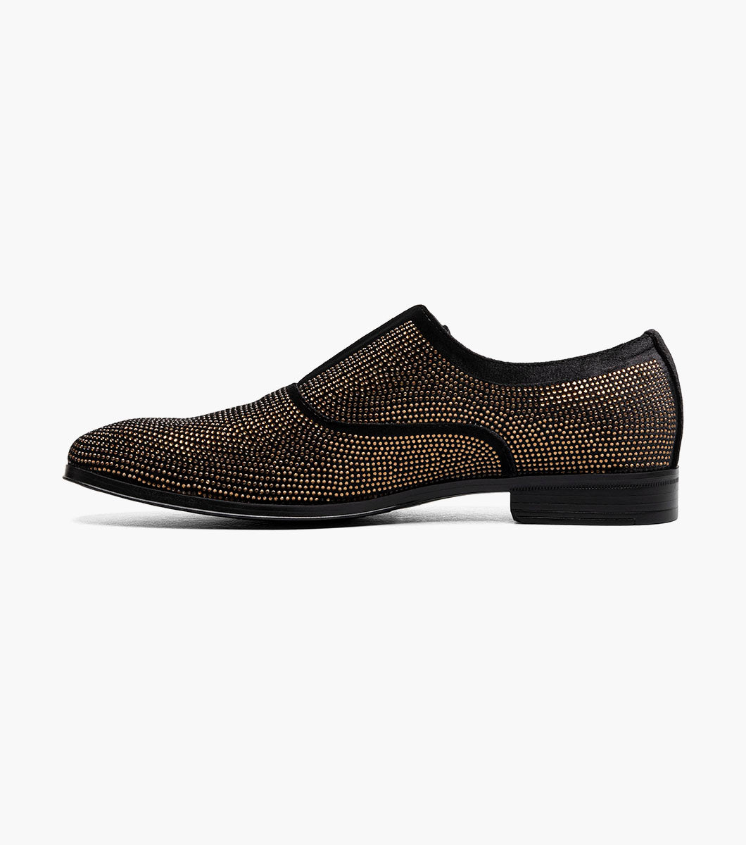 Stacy Adams STARLEIGH Rhinestone Plain Toe Slip On Black and Gold by Stacy Adams Shoes