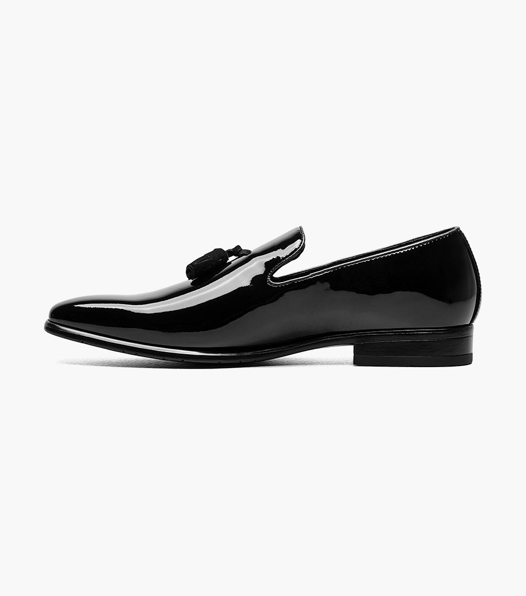 Stacy Adams PHOENIX Plain Toe Tassel Slip On Black Patent by Stacy Adams Shoes