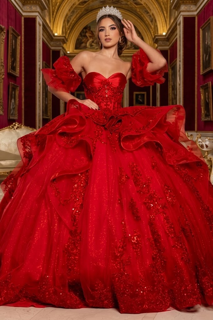 Quinceañera Ball Gown with Corset Bodice 3D Lace Appliqués & Detachable Train By Layla K LK289