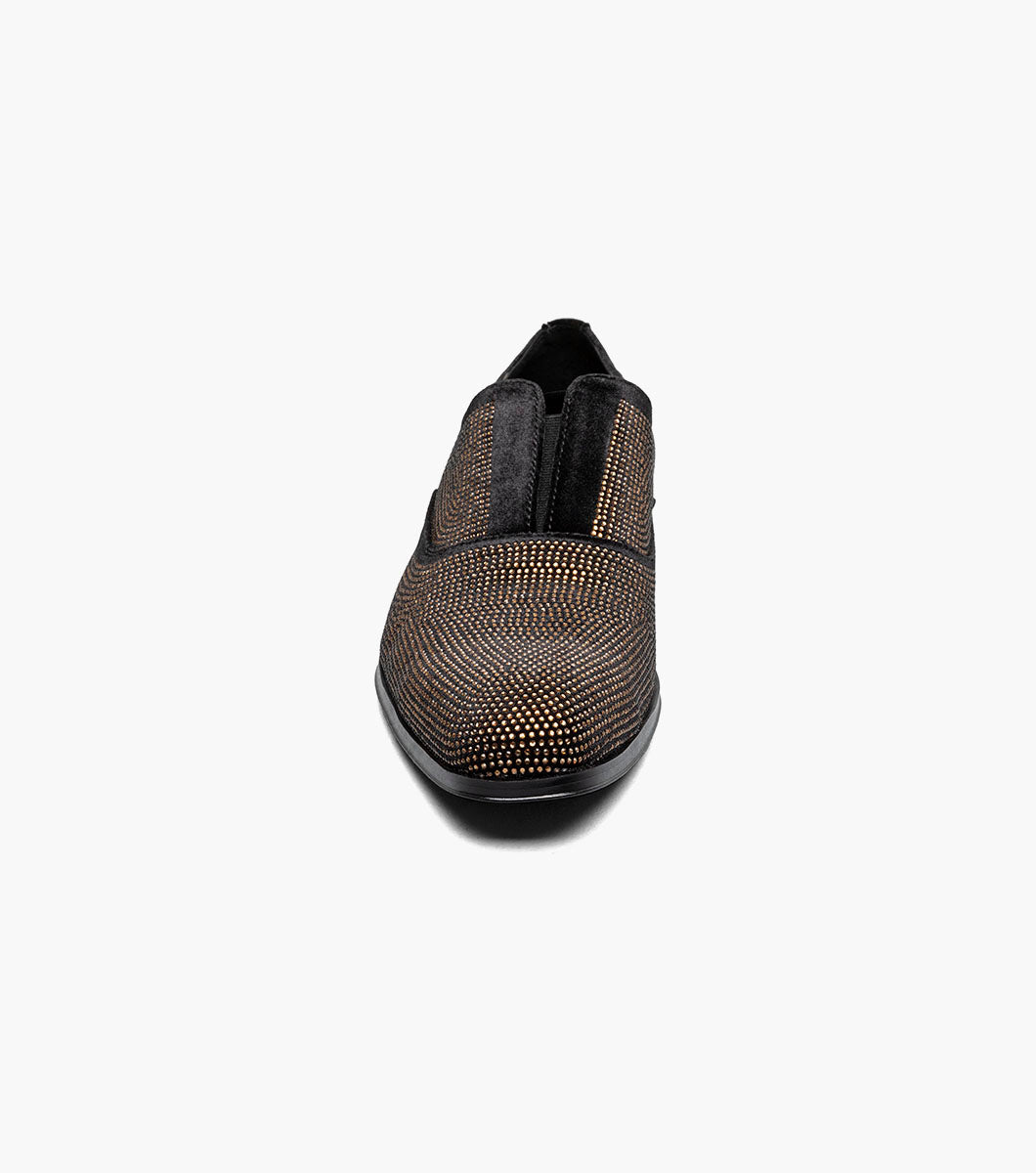 Stacy Adams STARLEIGH Rhinestone Plain Toe Slip On Black and Gold by Stacy Adams Shoes