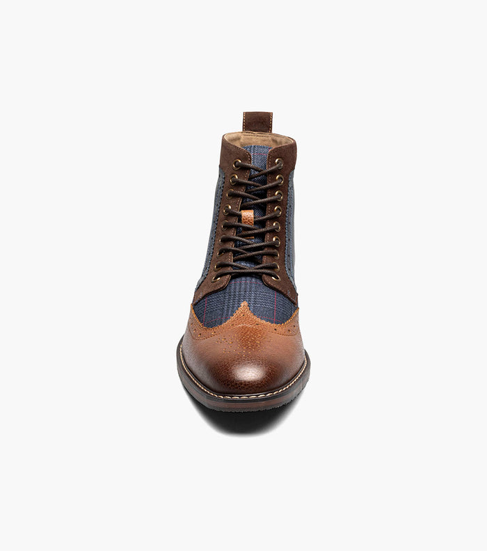 Stacy Adams FINNEGAN Wingtip Lace Up Boot Cognac with Navy by Stacy Adams Shoes