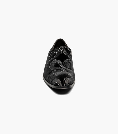 Stacy Adams SWAINSON Plain Toe Embroidered Slip On Black and Silver by Stacy Adams Shoes