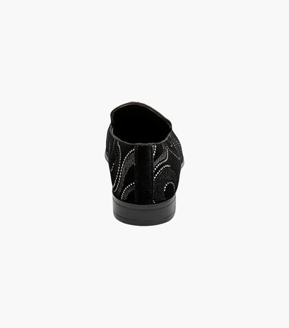 Stacy Adams SWAINSON Plain Toe Embroidered Slip On Black and Silver by Stacy Adams Shoes
