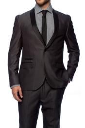 Charcoal 1 Button Slim Fitted Shawl Tuxedo