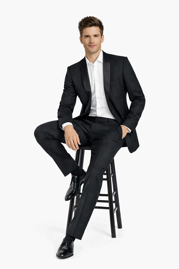 1 Button Designer Shawl Tuxedo in Black - Mens Slim Fitted Tuxedo