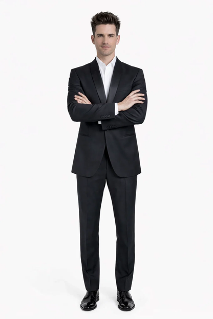 1 Button Designer Shawl Tuxedo in Black - Mens Slim Fitted Tuxedo