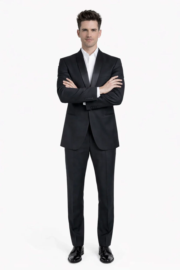 1 Button Designer Shawl Tuxedo in Black - Mens Slim Fitted Tuxedo