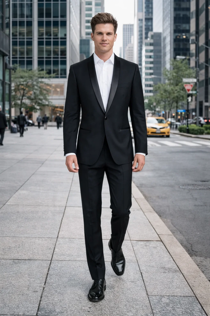 1 Button Designer Shawl Tuxedo in Black - Mens Slim Fitted Tuxedo