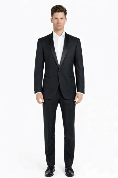 1 Button Designer Shawl Tuxedo in Black - Mens Slim Fitted Tuxedo