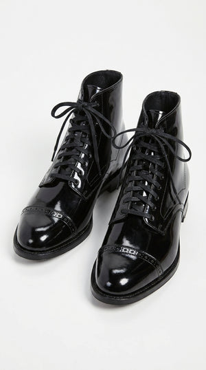 Men’s Black Lace-Up Leather Dress Boots – Vintage 1920s Peaky Blinders Cap Toe Boots in black color