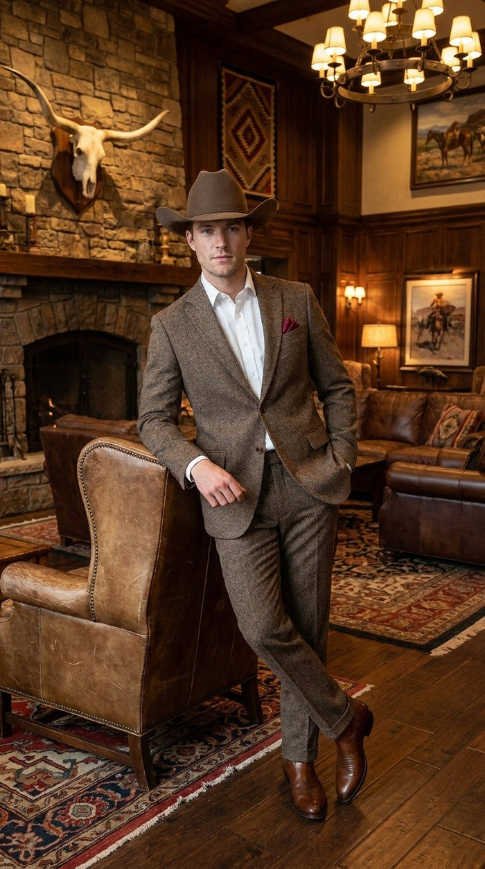 Men’s Brown Herringbone Tweed Groom Suit – Country Wedding & Rustic Wedding Suit