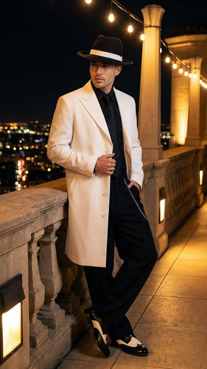 Men’s White Zoot Suit Gangster Style Outfit –  White Jacket + Vest + Pants + Shirt & Tie  Combo Package