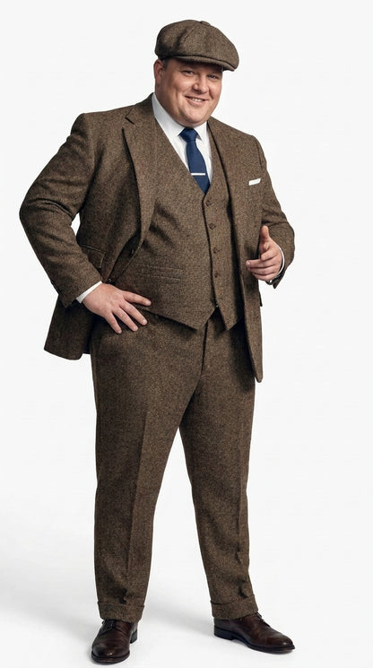 Men's Thomas Shelby Brown Herringbone 3-Piece Suit – Peaky Blinders 1920s Vintage-Style Suit with Matching Vest & Trousers