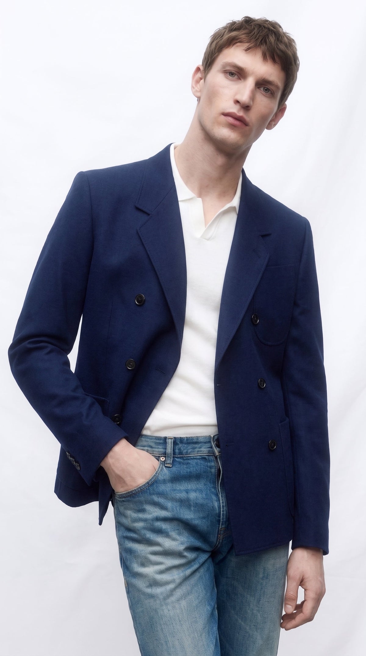 Men’s Navy Blue Double Breasted Blazer – Formal Sport Coat