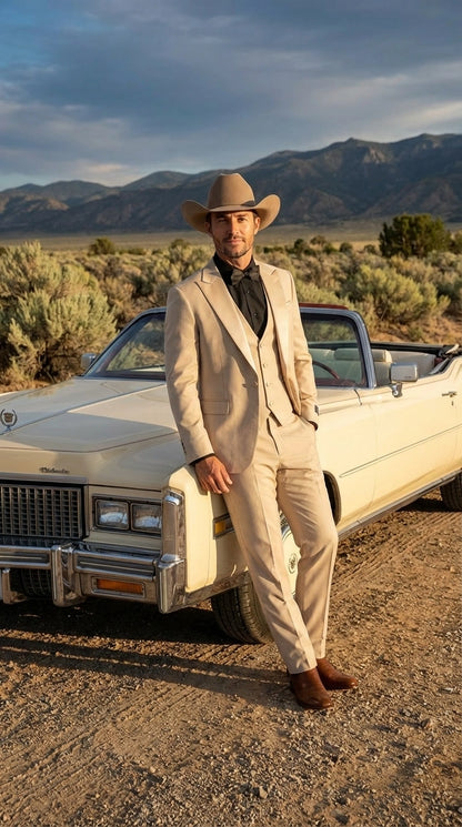 Men’s Tan Cowboy Suit – Western Formal Two Piece Suit for Weddings,  Champaign Sand Color