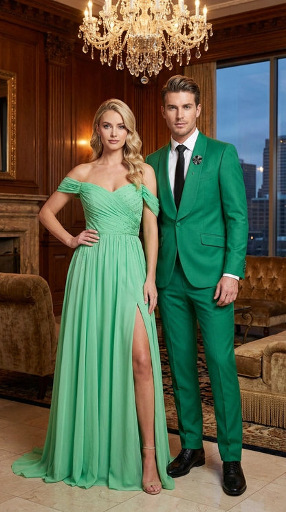 Men’s Augusta Green Emerald Light Green Suit – Slim Fit 2 Piece Formal Suit for Wedding, Prom and Evening Events