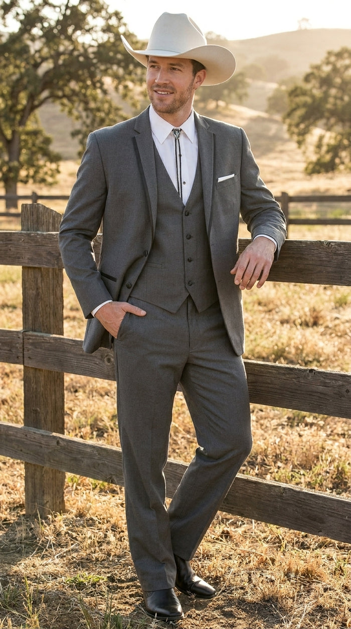 Men’s Dark Gray Western Sport Coat with Two Button Front, Notch Lapel Designer Blazer Jacket