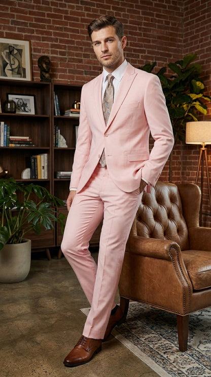Men’s Light Pink 2 Piece Suit, Formal Dress Suit for Weddings, Prom, Parties, Summer Events Slim Fitted By Vitali