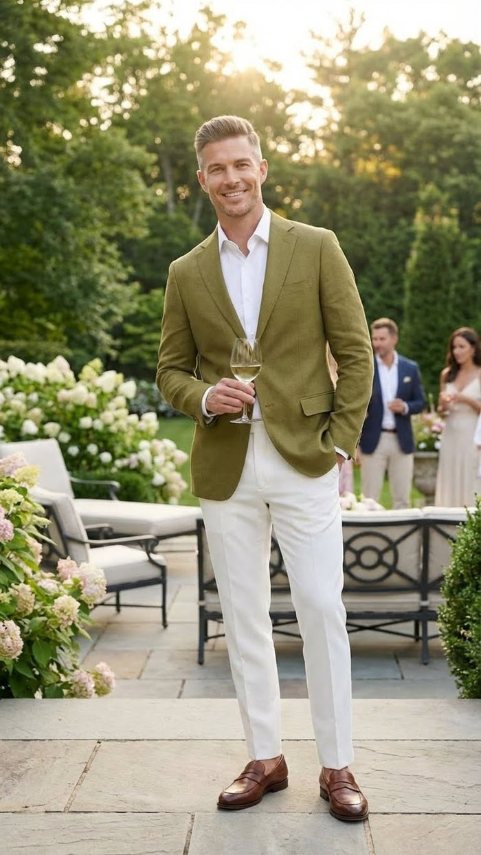 Mens Olive Green Blazer Sport Coat - Fabric Summer in pistachio sage green