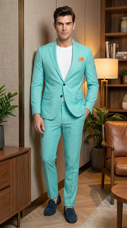 Men’s Turquoise 2 Piece Suit with Jacket and Pants, Formal Wedding Suit for Prom, Parties, Summer Events, and Special Occasions