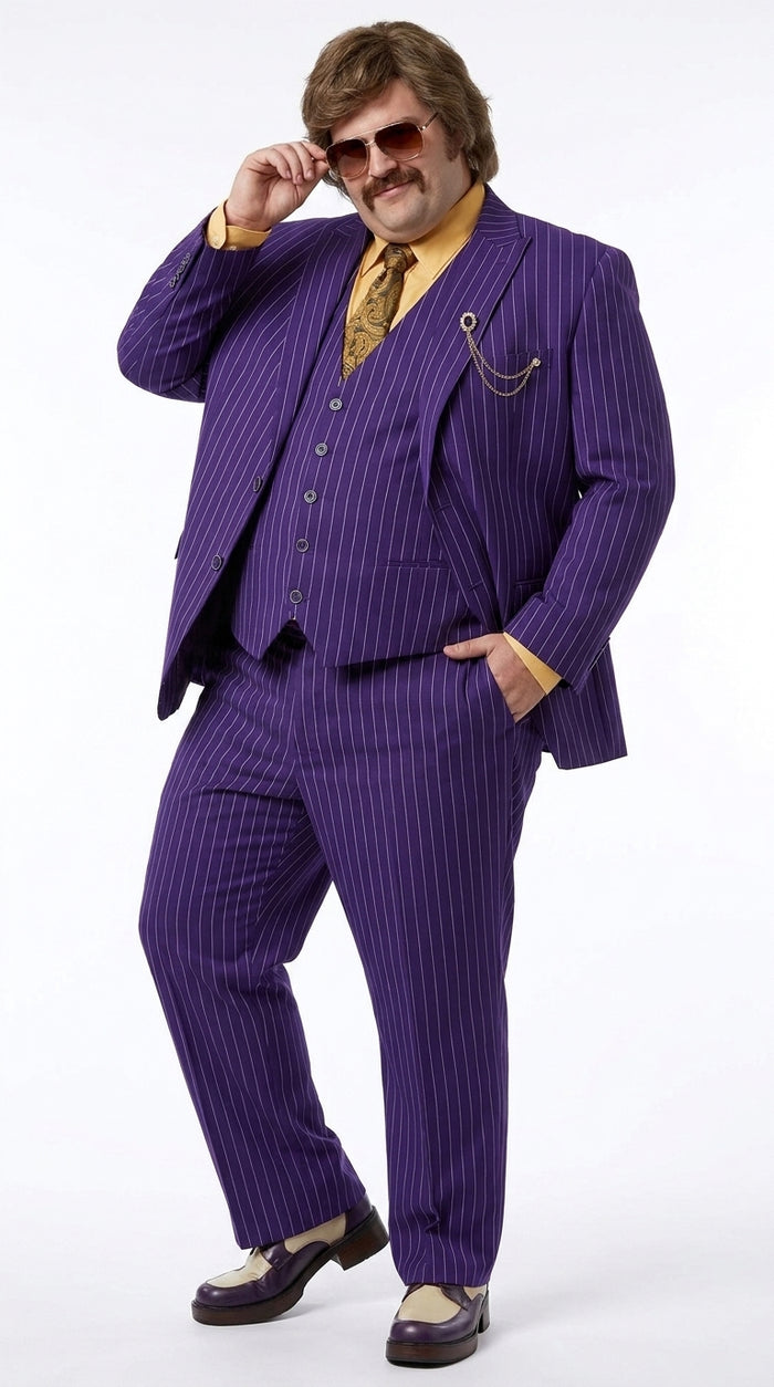 Men’s Purple Pinstripe 3-Piece Suit – 1970s Disco, Pimp, Retro Rockabilly and Party Suit