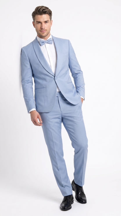 Men’s Powder Blue 2 Piece Tuxedo Suit – Light Blue Wedding Prom Tux with Matching Pants Light Baby Blue