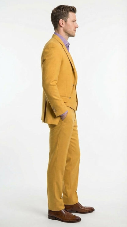Mens Mustard Yellow Three Piece Suit | 2 Button Notch Lapel Modern Fit in Gold Color - Church Suit