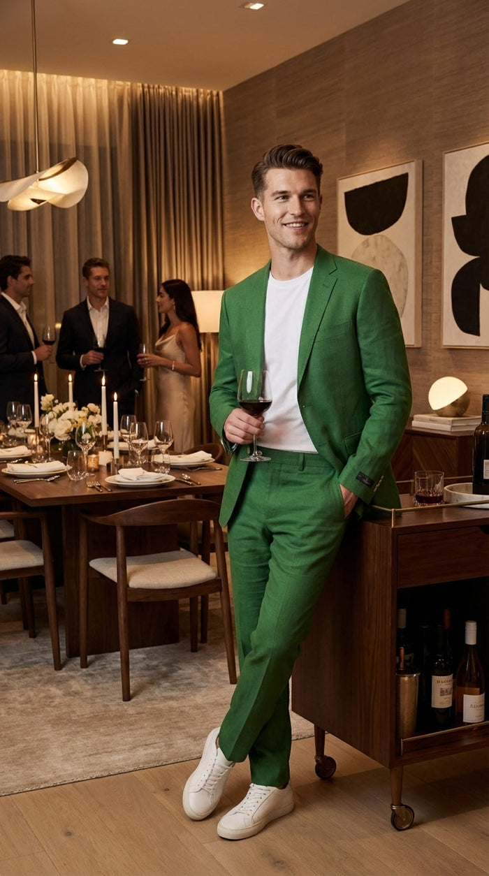 Men’s Emerald Green Suit Set – Lightweight Summer Blazer and Pants, Casual Formal Summer Suit, Breathable Wedding Party Outfit