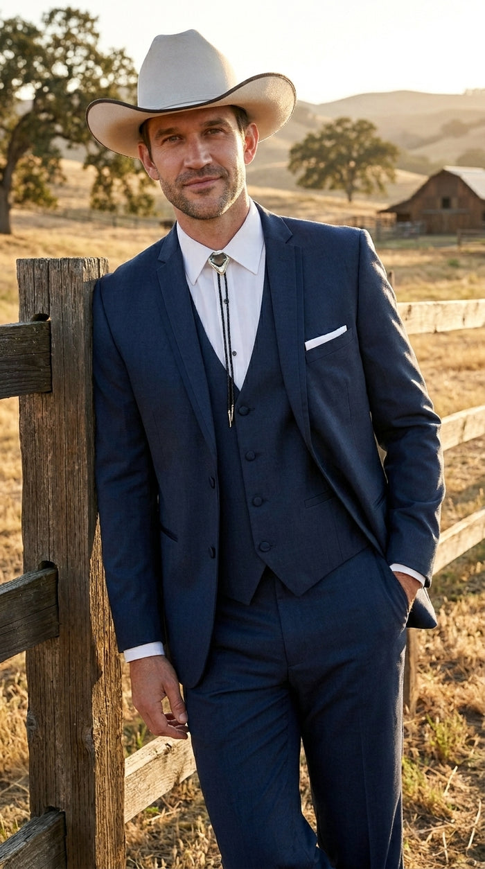 Men’s Slate Blue Western Sport Coat with Two Button Front, Notch Lapel Designer Blazer Jacket