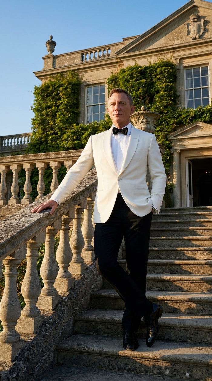 Men’s James Bond Style Ivory Dinner Jacket, Off White Cream Tuxedo Blazer for Wedding, Prom and Black Tie Events