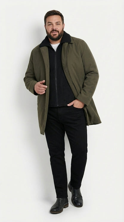 Mens Olive Brown Trench Coat Raincoat – Classic Water Resistant Long Coat with Zip and Button Closure for Business, Travel and Everyday Outerwear