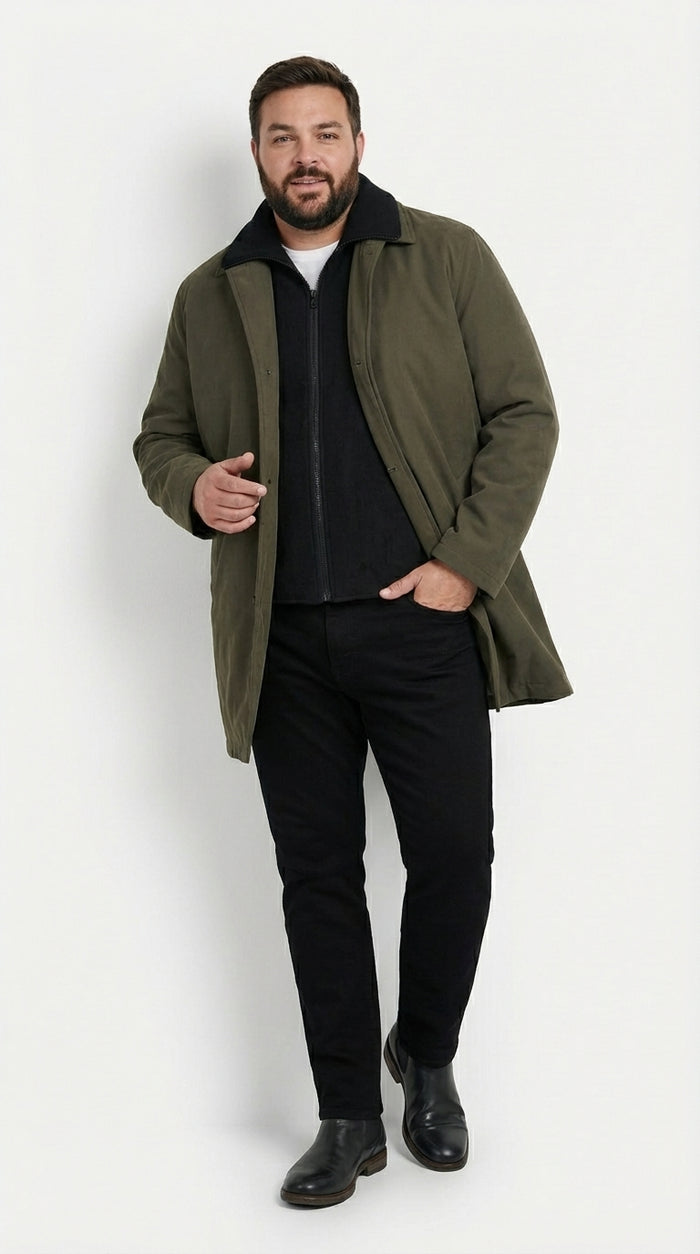 Mens Olive Brown Trench Coat Raincoat – Classic Water Resistant Long Coat with Zip and Button Closure for Business, Travel and Everyday Outerwear