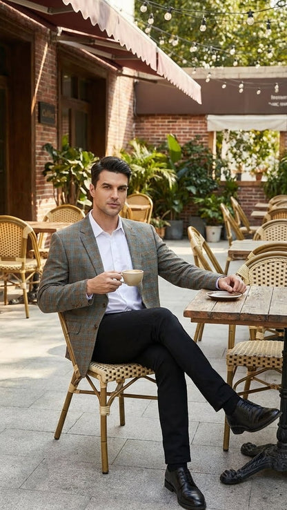 Mens Green Brown and Teal Plaid Sport Coat  Tailored Fit Check Blazer Jacket - Tartan Sportcoat