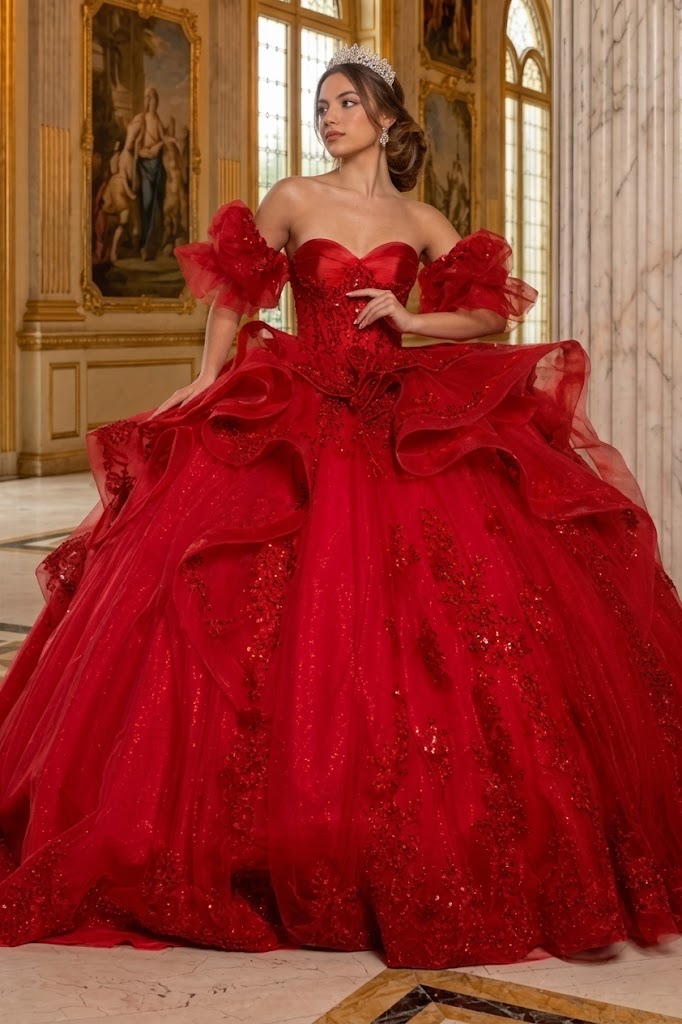 Quinceañera Ball Gown with Corset Bodice 3D Lace Appliqués & Detachable Train By Layla K LK289
