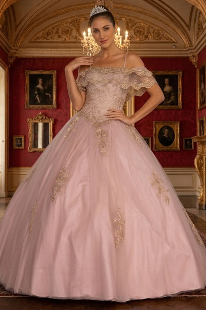 Off Shoulder Quinceañera Ball Gown Embroidered Lace-Up Back Floor Length by Elizabeth K GL2510